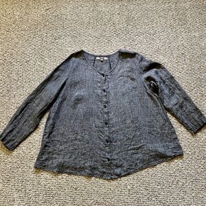 FLAX Designs 1G/1X linen tunic top blouse in black/white weave  A-line shape